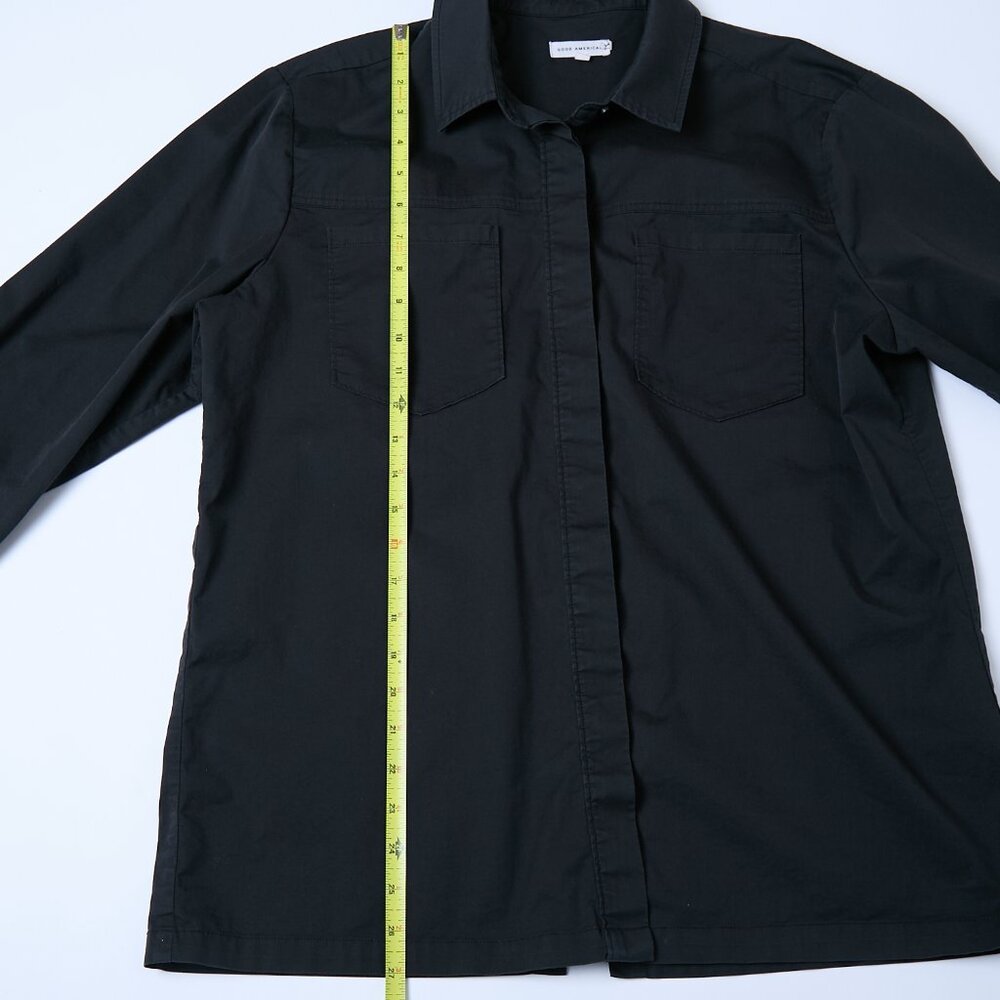 Good American Split Back Poplin Button Up Shirt black size 2 XS office siren - Picture 12 of 13